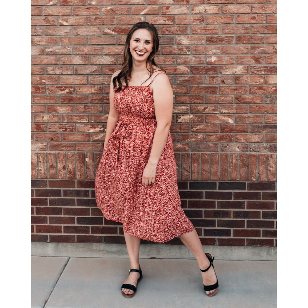NWT - Red Floral Spaghetti Tie Waist Dress - XL